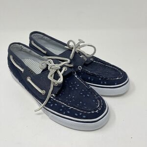 Sperry Womens Top Sider Lace Up Fashion Sneakers Eyelet Blue Deck Shoes US 7.5M